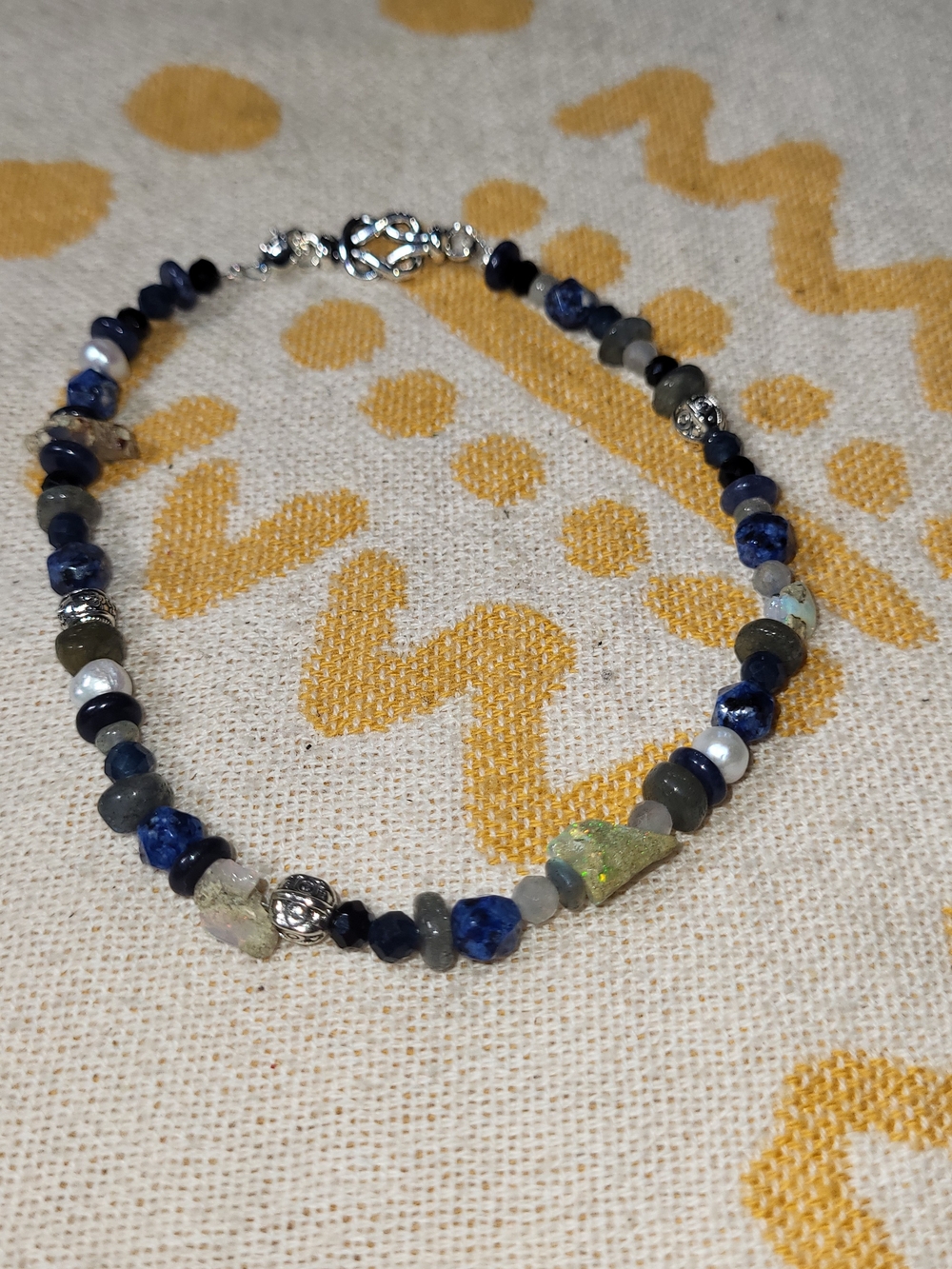Anklet- Handcrafted Blue and Gray All Genuine Semi Precious Stone Beads 10in
